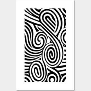 Black and White Abstract Swirly Design Posters and Art